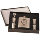 Custom Engraved 6 oz. Flask Gift Set with 4 Shot Glasses | Personalized Flask & Shot Glass Set