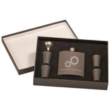 Custom Engraved 6 oz. Flask Gift Set with 4 Shot Glasses | Personalized Flask & Shot Glass Set