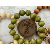 Proverbs 3:5 Leopard Cross Beaded Keychain Bracelet