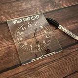 Acrylic "What Time Is It?"  Learn To Tell Time Dry Erase Board